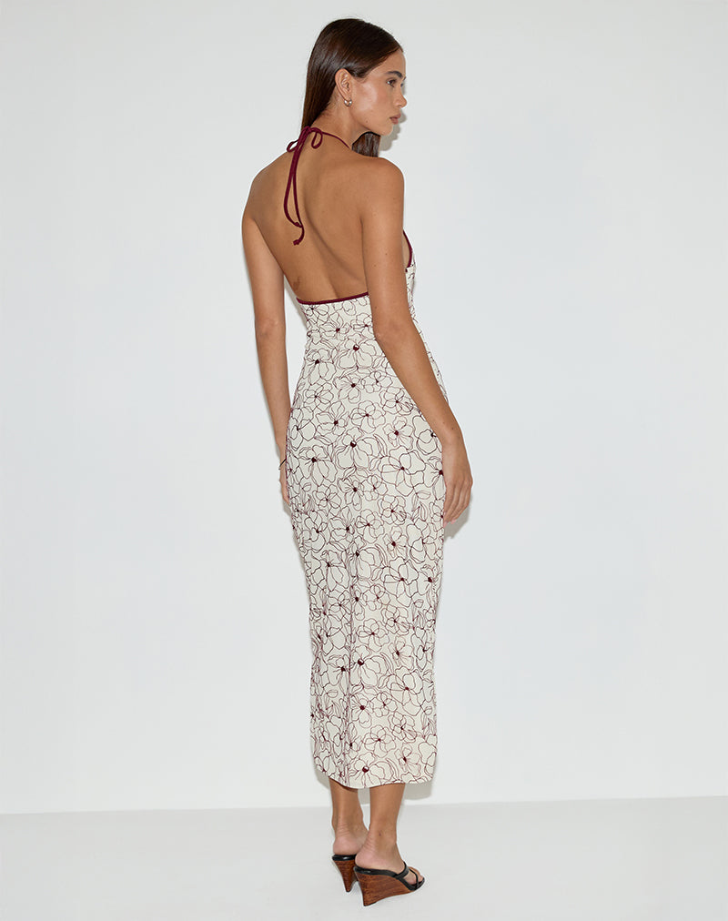 Image of Druvish Midi Dress in Line Flower Cream