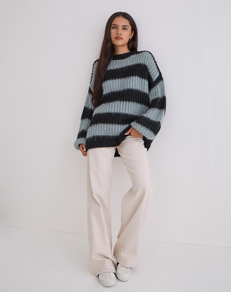 Image of Daren Jumper in Grey and Charcoal Stripes