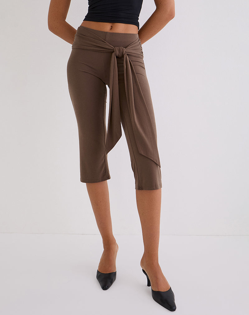 Image of Effy Tie Side Capri in Cupro Bitter Chocolate