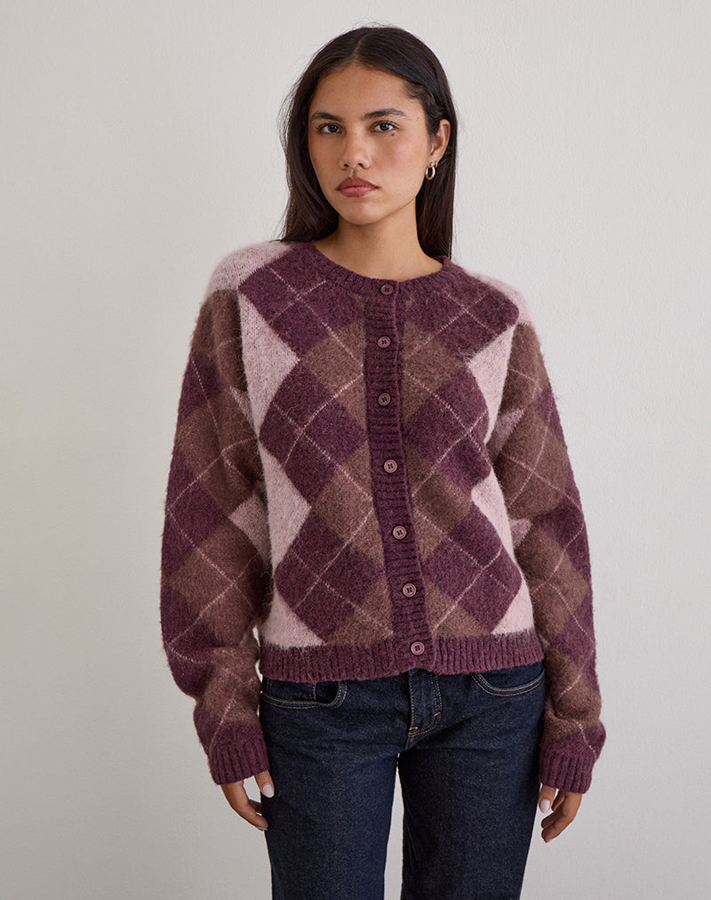 Image of Eliana Cardigan in Knit Argyle Pink
