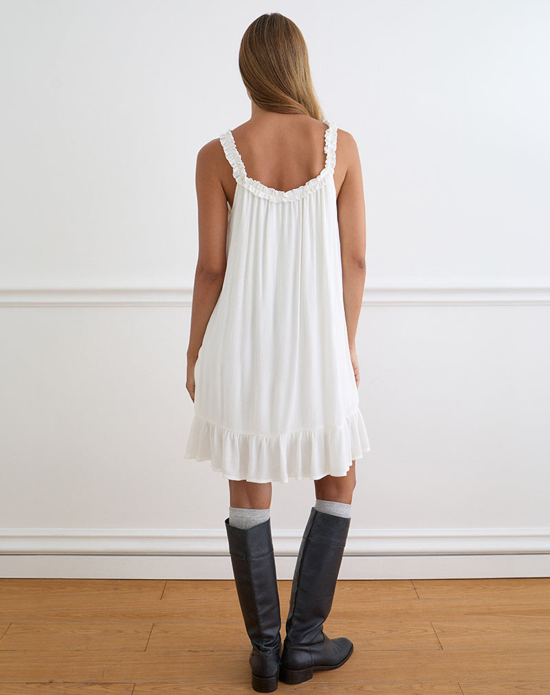 Image of Elowen Frill Mini Dress in Crinkle Off White