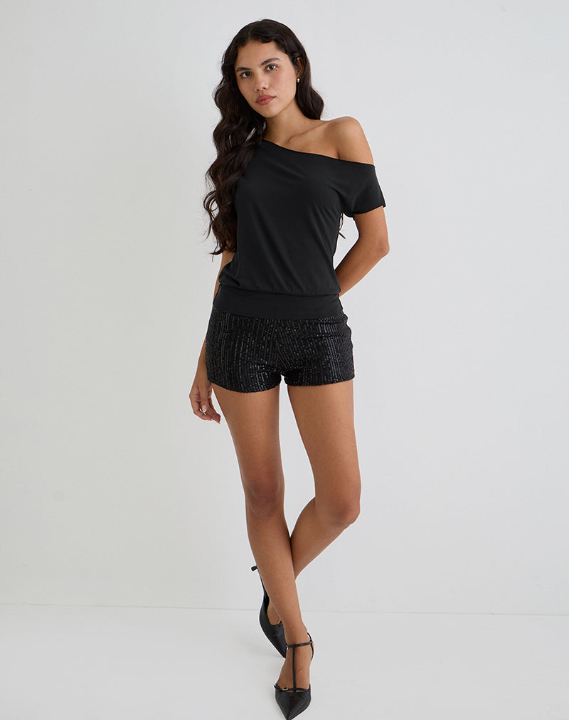 Image of Elysian Asymmetric Top in Cupro Black