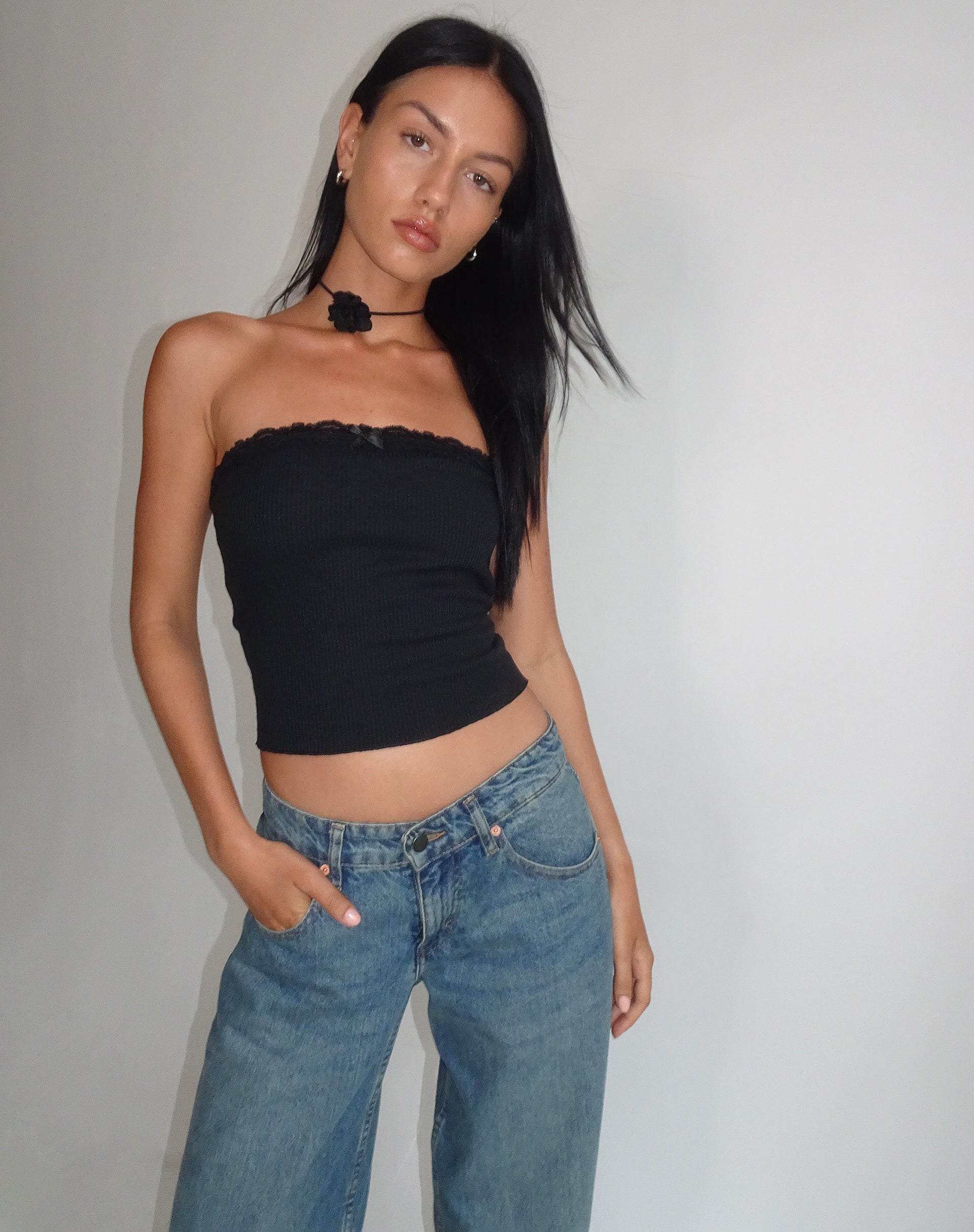 Image of Ernie Bandeau Rib Top in Black