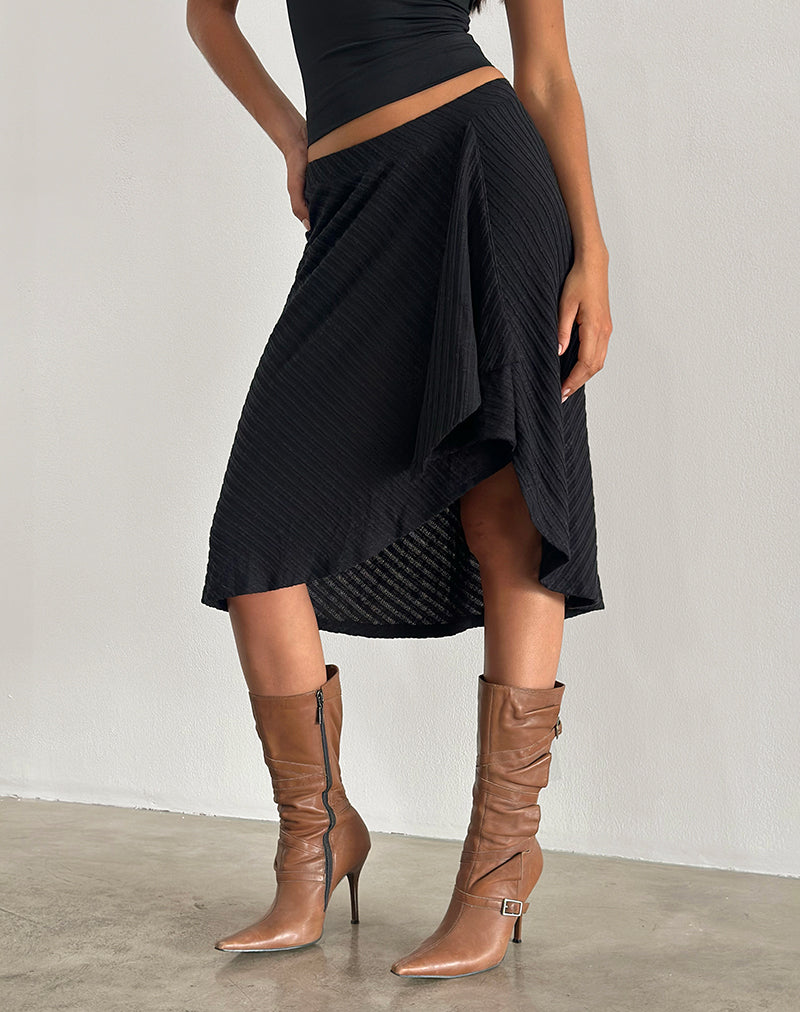 Image Esmeray Midi Skirt in Sheer Diagonal Knit Black