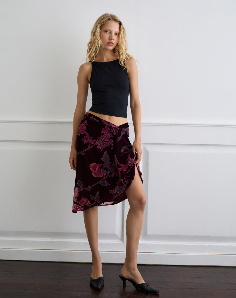 Image of Esti Midi Skirt in Floral Devore Burgundy