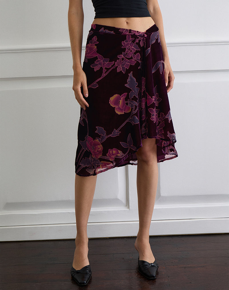 Image of Esti Midi Skirt in Floral Devore Burgundy