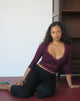 Image of Euis Quarter Sleeve Wrap Top in Fig with Lace Trim