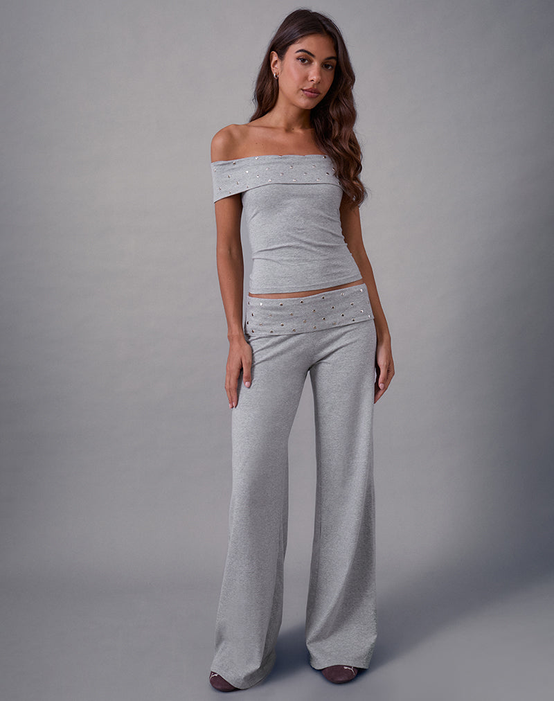 Image of Nevivi Foldover Trouser in Studded Grey Marl