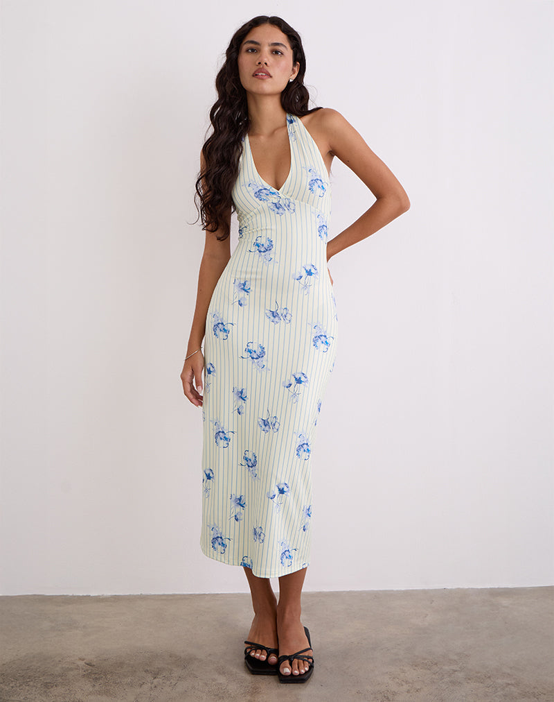 Image of Fadwa Midi Dress in Floral Stripe Cream