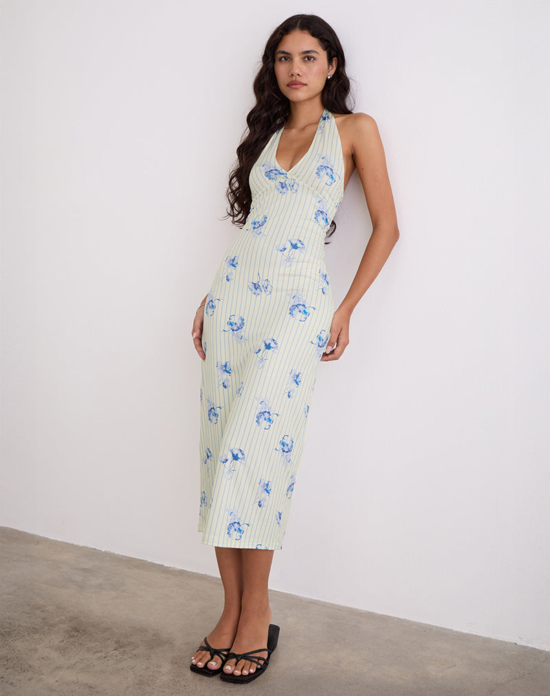 Image of Fadwa Midi Dress in Floral Stripe Cream