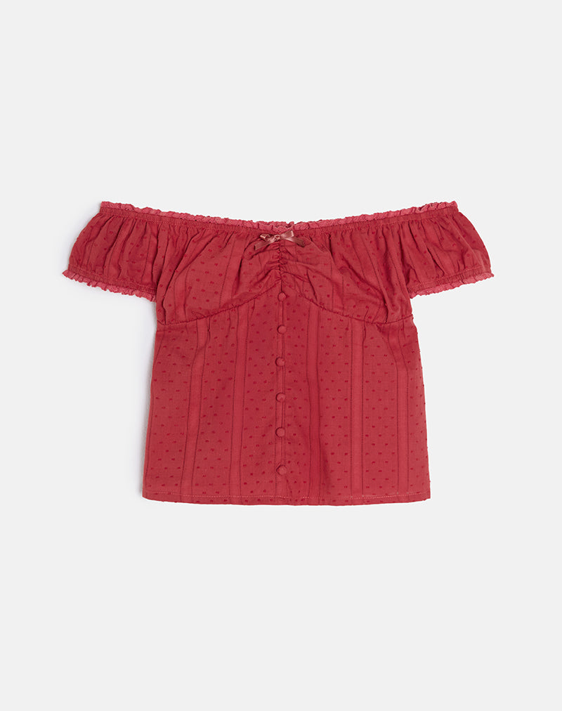 Image of Fayra Bardot Corset Top in Cotton Dobby Red
