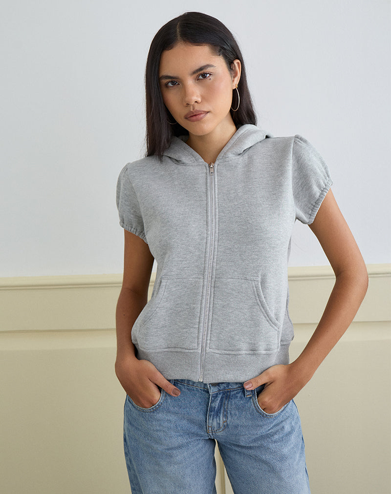 Image of Galia Short Sleeve Zip Hoodie in Grey Marl