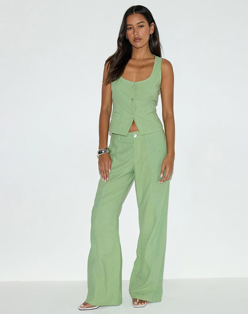 Image of Saucy Trouser in Linen Minty Green