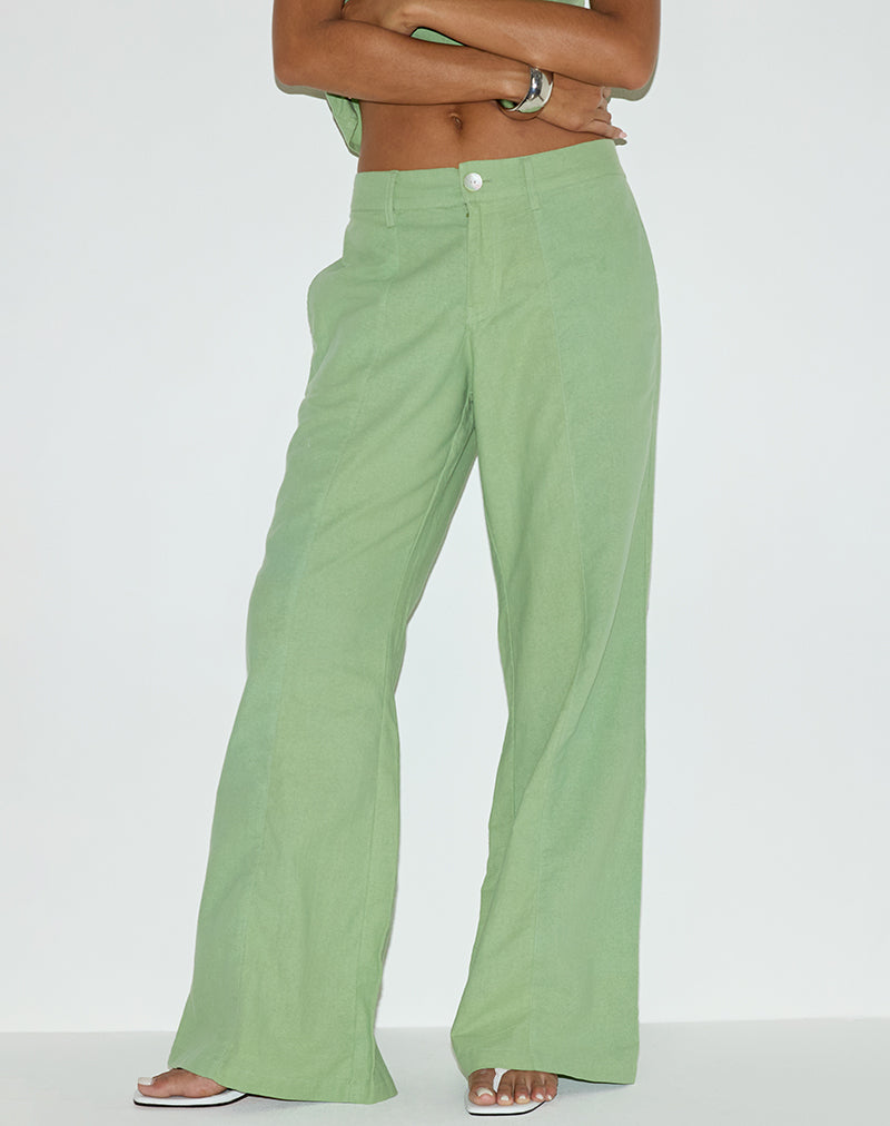 Image of Saucy Trouser in Linen Minty Green