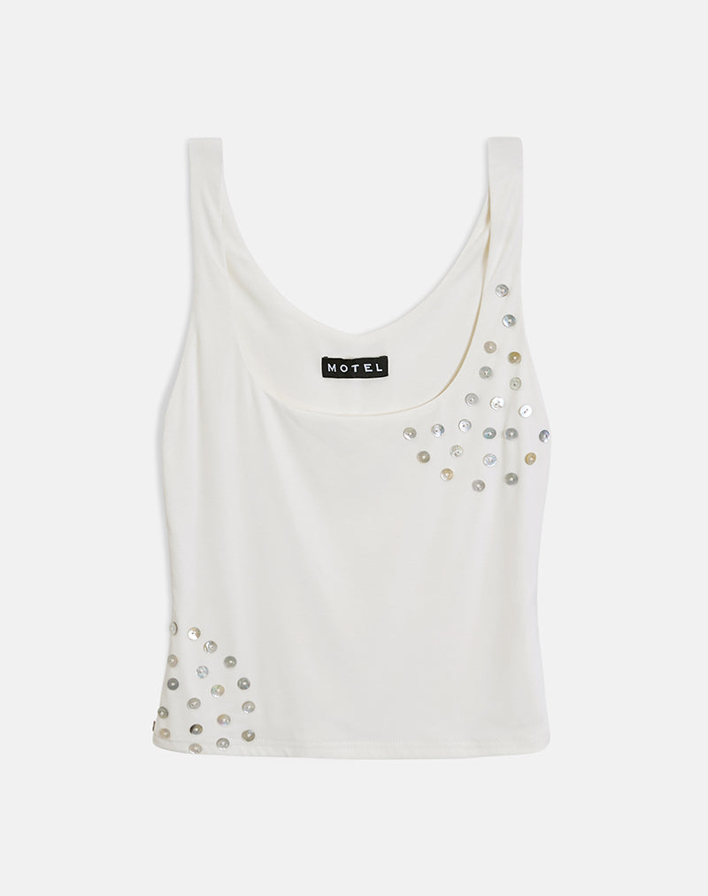 Image of Gelita Vest with Pearl Buttons in White Eco Lyocell