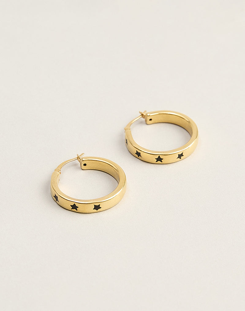 Image of Gold Plated Hoop Black Star Earrings