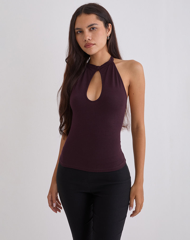 Image of Gretita High Neck Top in Jersey Redwood