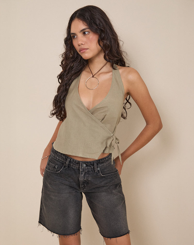 Image of Hart Tie Side Top in Linen Slate Green