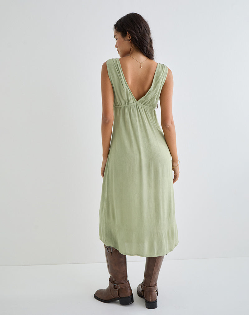 Image of Havisla Tie Front Midi Dress in Sage Green