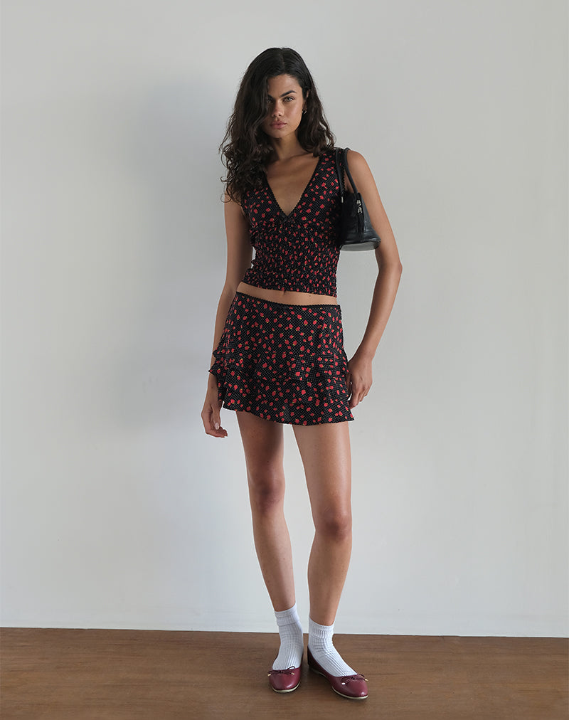 Image of Camigi Mini Skirt in Strawberry Polka Black