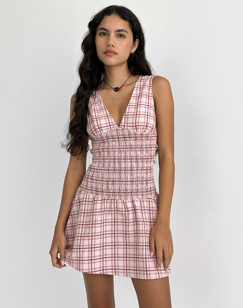 Image of Hevoria Mini Dress in Basic Tartan Pink