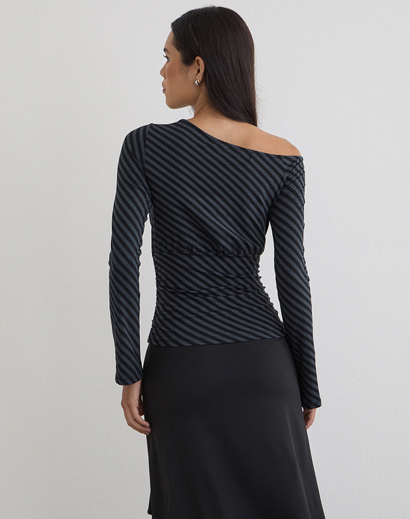 Image of Hoang Slouch Top in Oblique Stripe Ocean Storm