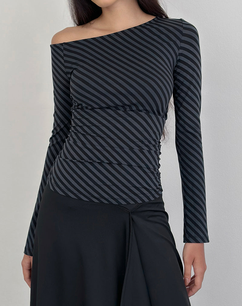 Image of Hoang Slouch Top in Oblique Stripe Ocean Storm