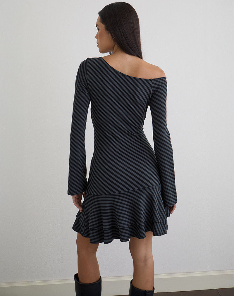 Image of Hongsai Mini Dress in Oblique Stripe Ocean Storm