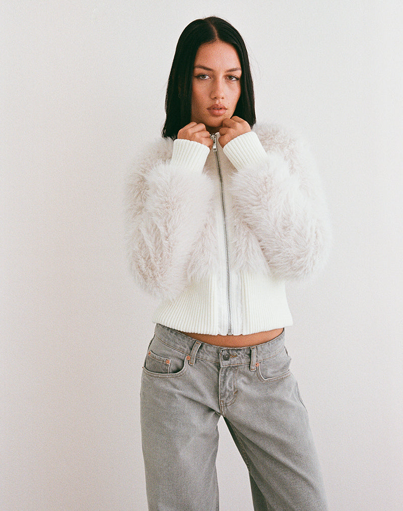 Image of Homari Shaggy Faux Fur Jacket in Cream