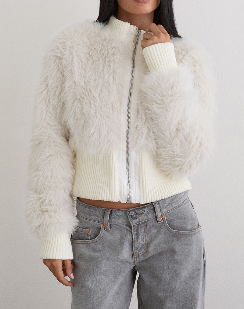 Image of Homari Shaggy Faux Fur Jacket in Cream