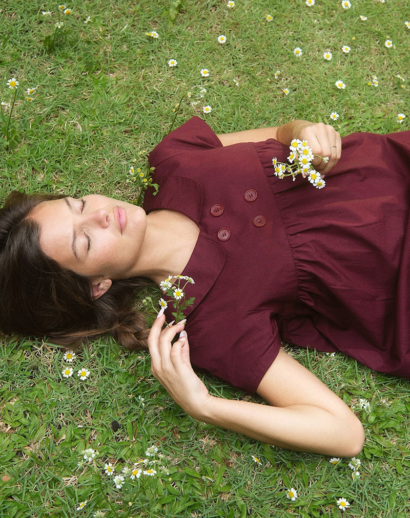 Image of Imiraty Babydoll Mini Dress in Poplin Maroon