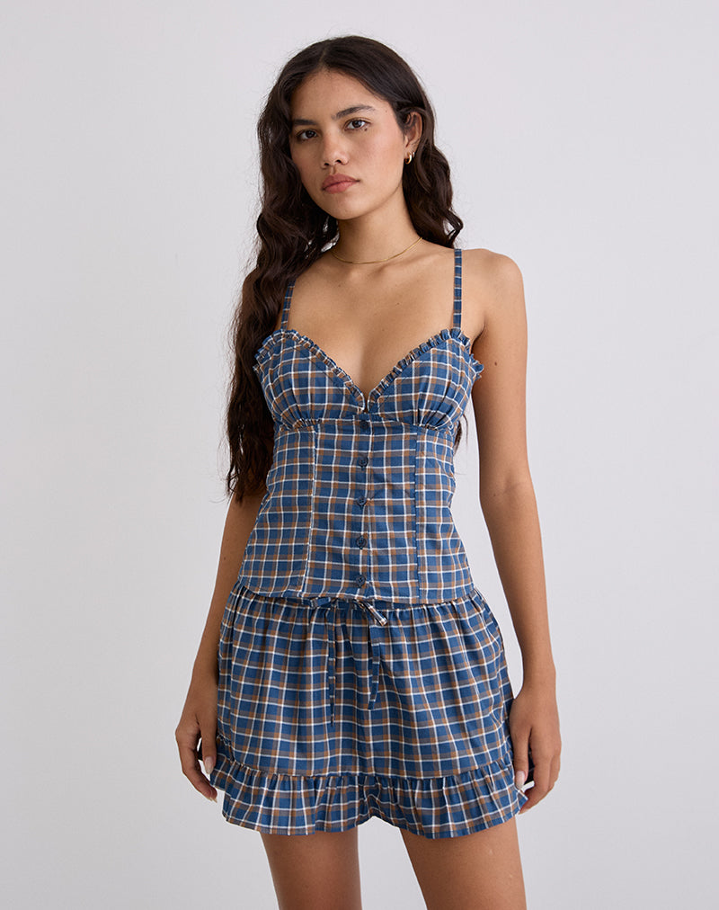 Image of Isamu Top in Medium Tartan Blue