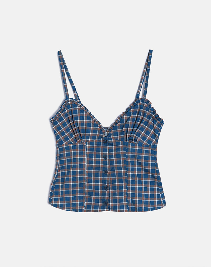 Image of Isamu Top in Medium Tartan Blue