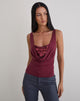 Image of Janice Top in Sequin Jersey Burgundy