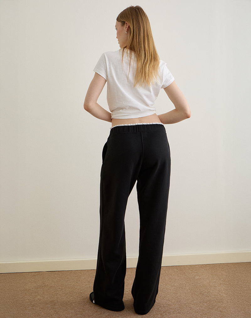 Image of Jenita Loose Jogger in Black with White Picot Trim