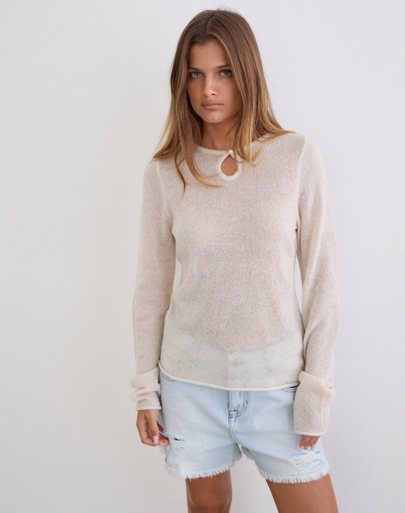 Image of Jenya Long Sleeve Top in Knit Ecru