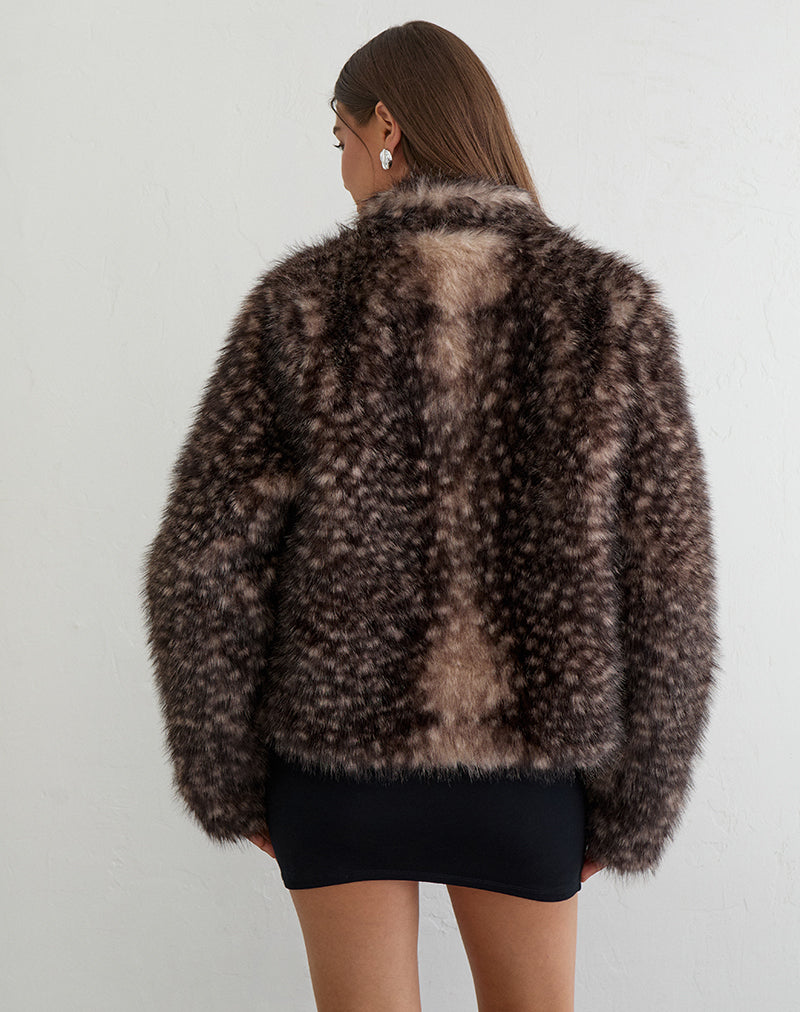 Image of Jerome Jacket in Animal Polka Faux Fur Brown