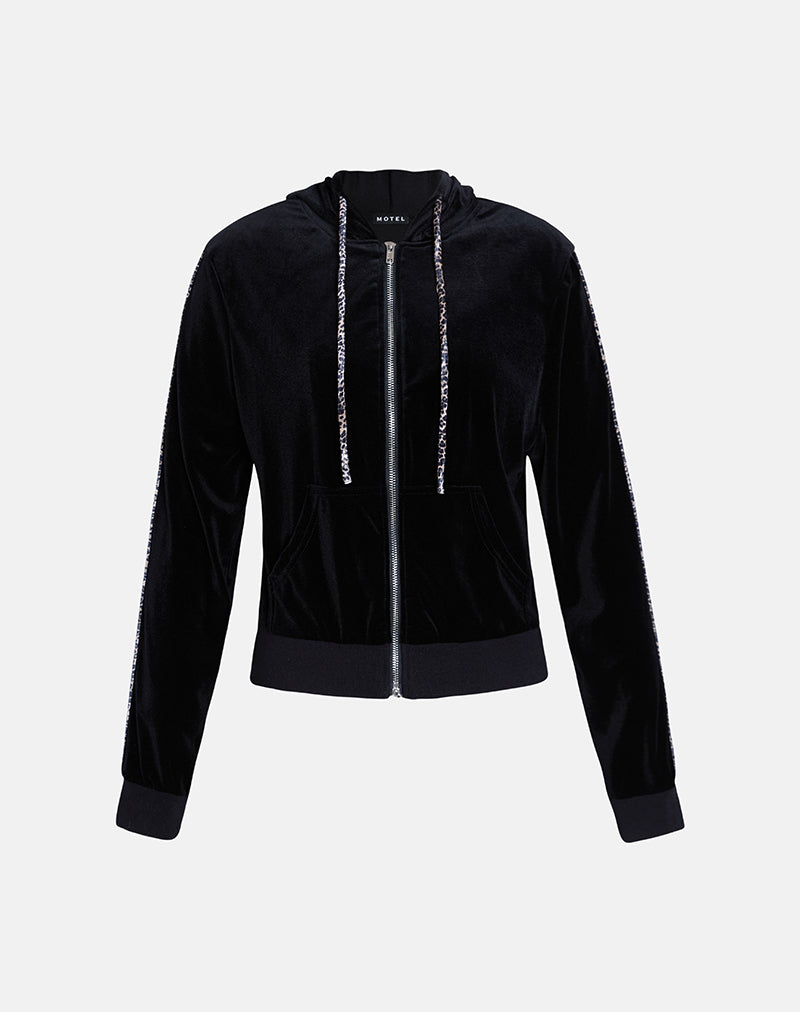 Image of Jona Hoodie in Black with Rar Leopard Pipping