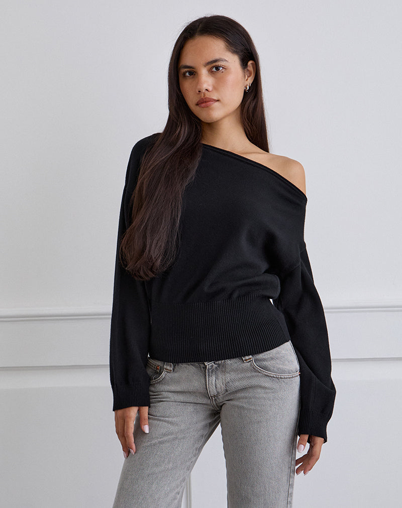 Image of Jalira Asymmetric Cinch Jumper in Stripe Black