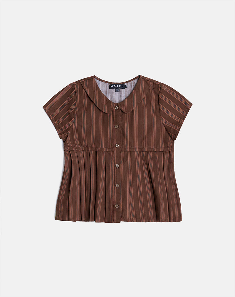 Image of Kaelis Pleated Blouse in Stripe Brown