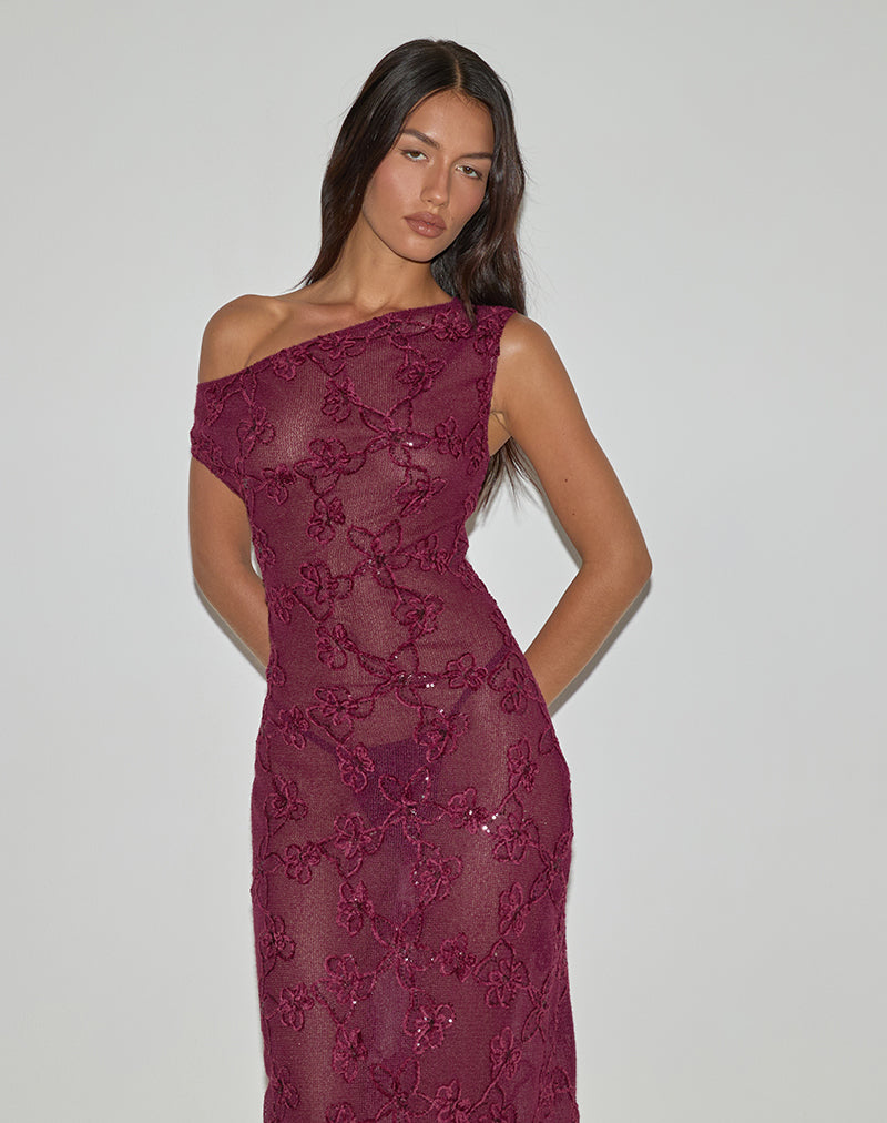 Image of Kaido Midi Dress in Sequin Knit Burgundy
