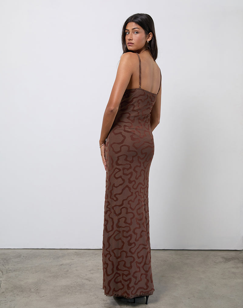 Image of Kalana Maxi Dress in Brown Swirl Flock