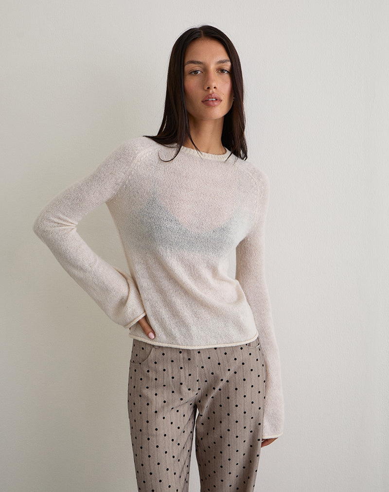 Image of Kaleo Roll Edge Jumper in Knit Ecru