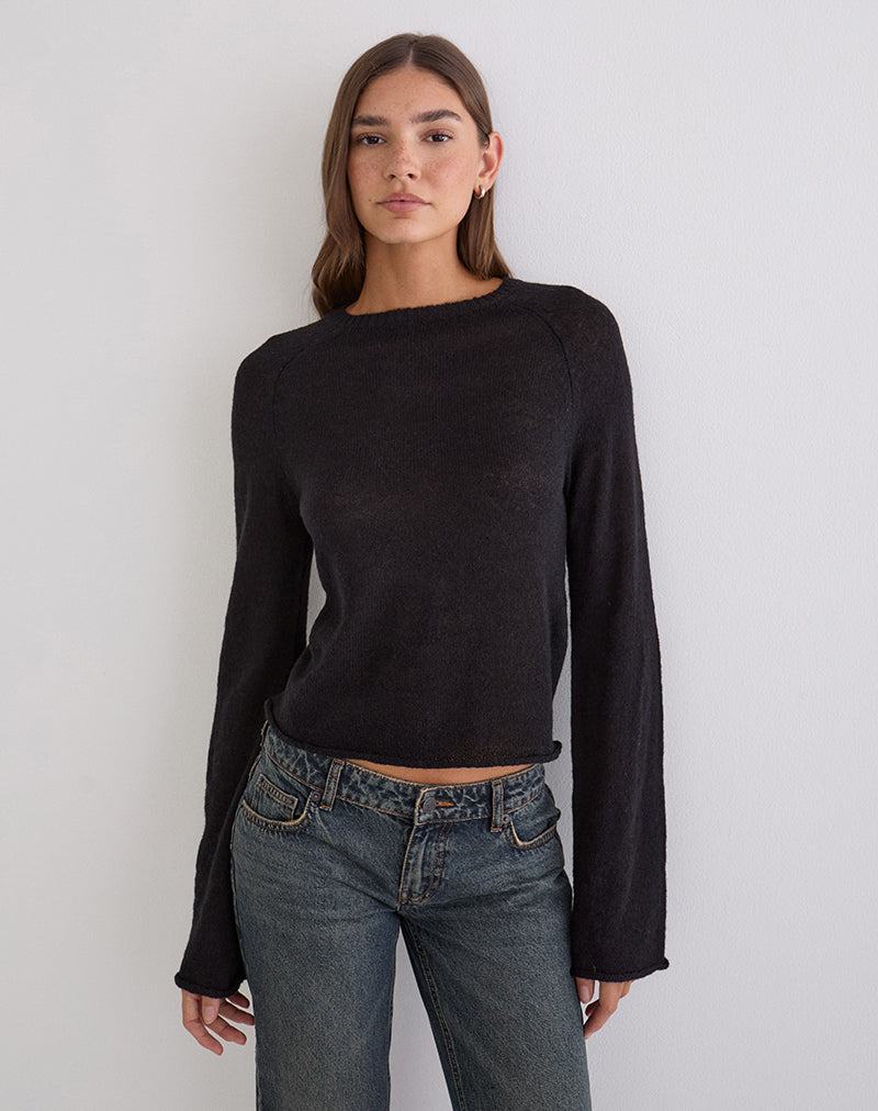 Image of Kaleo Roll Edge Jumper in Knit Black