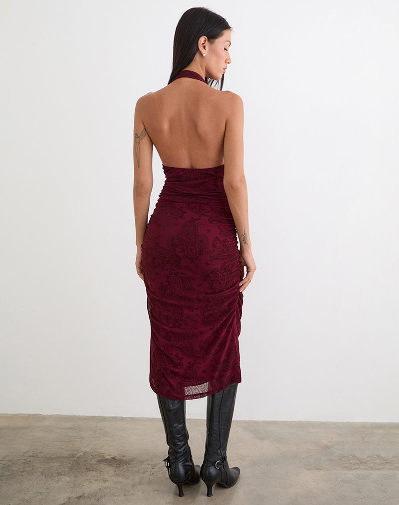 Image of Kamau Dress in Flock Compact Paisley Wine