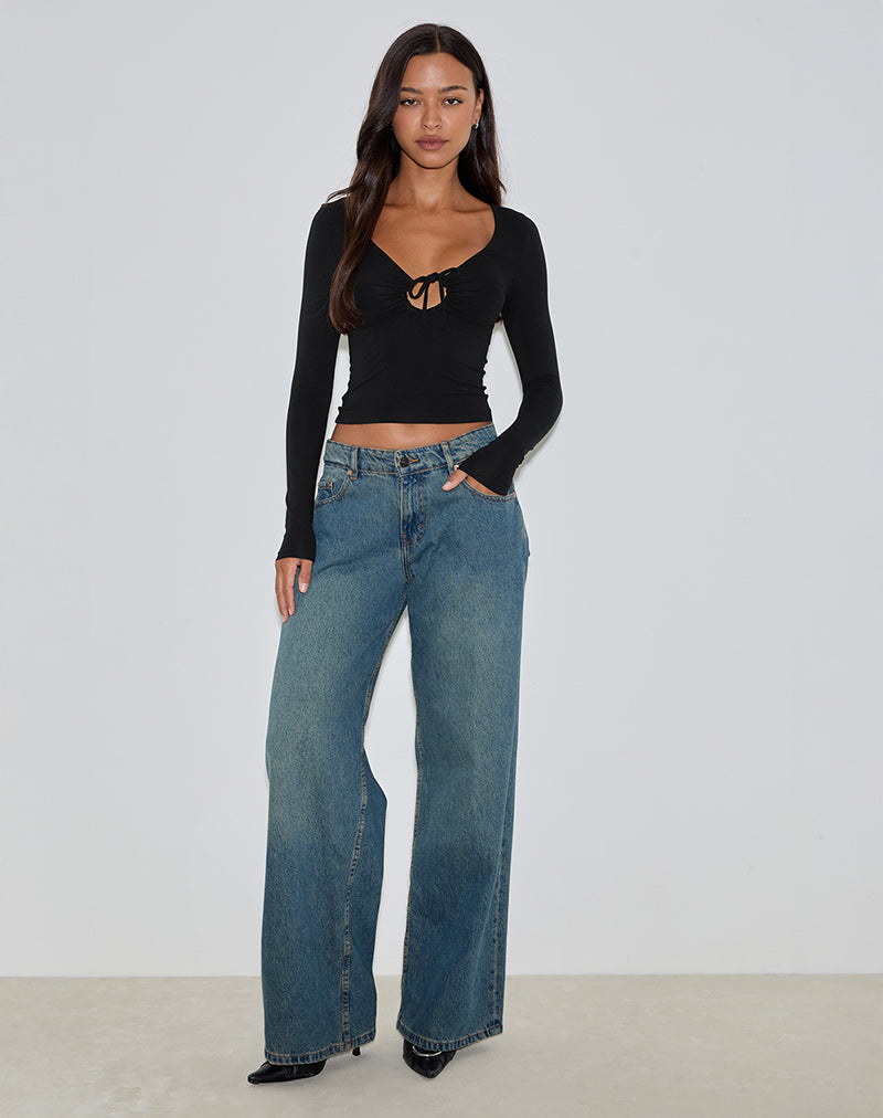 Image of Kamisu Long Sleeve Keyhole Top in Black