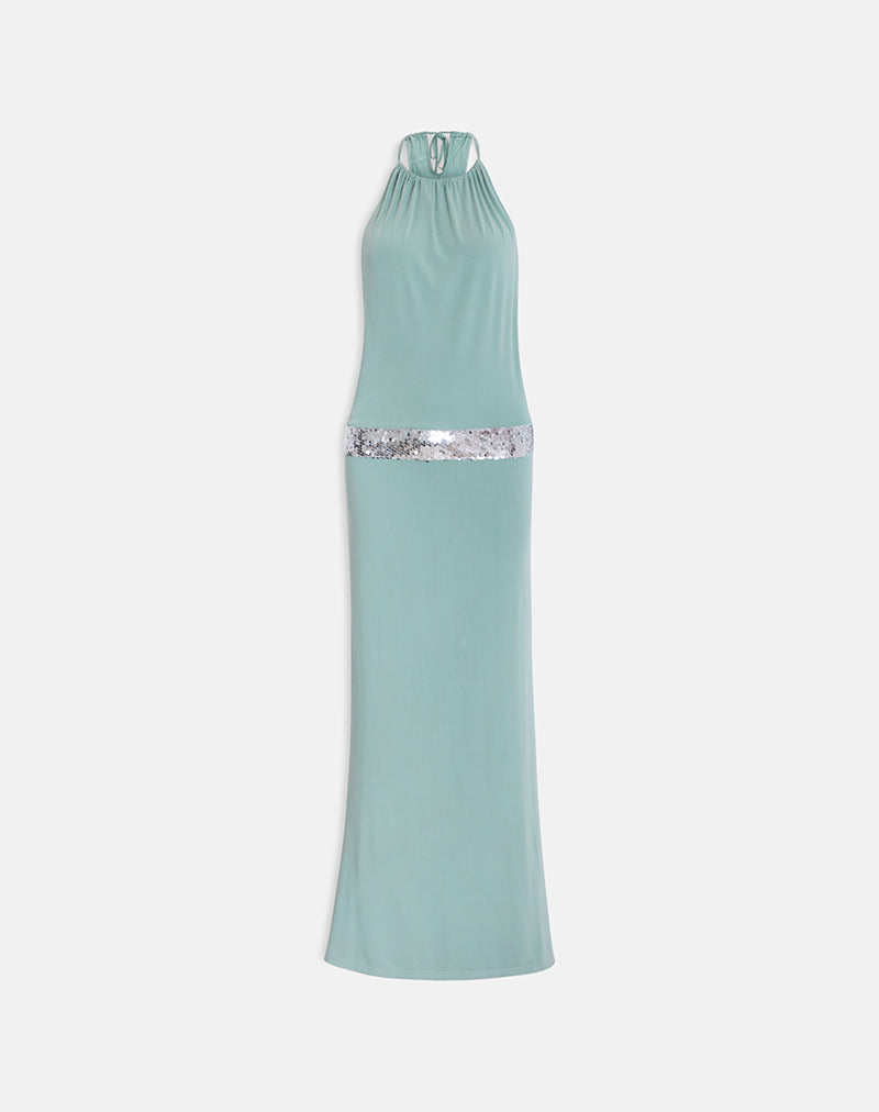 Image of Karuna High Neck Maxi Dress in Aqua Grey