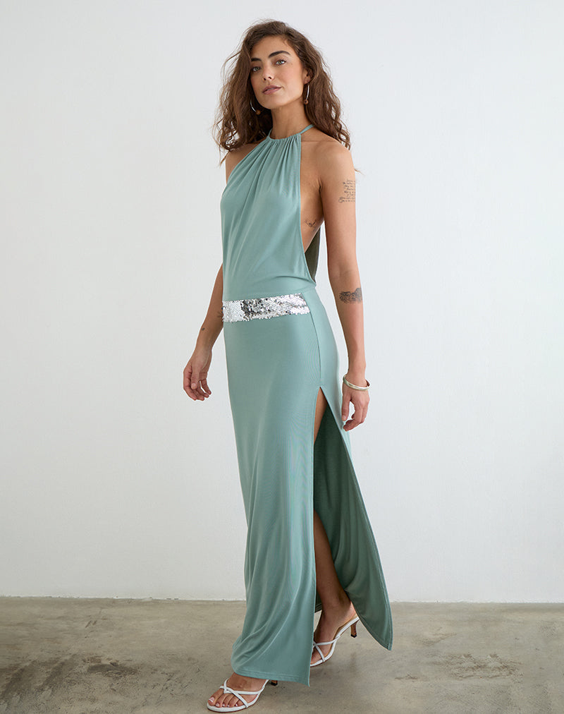 Image of Karuna High Neck Maxi Dress in Aqua Grey