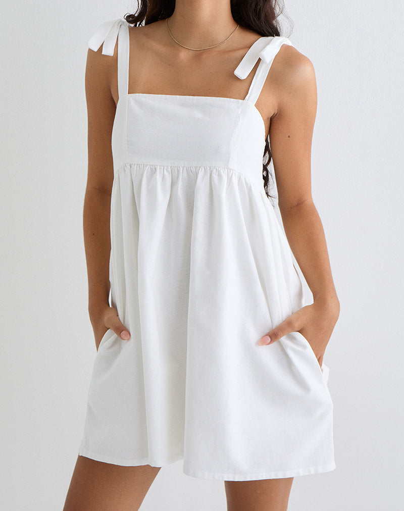 Image of Kayla Neck Mini Dress in Linen Ivory