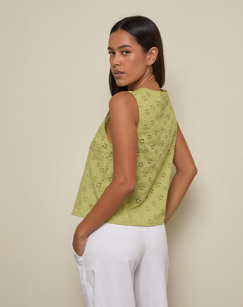 Image of Kayve Tie-Front Top in Little Daisy Broderie Lime